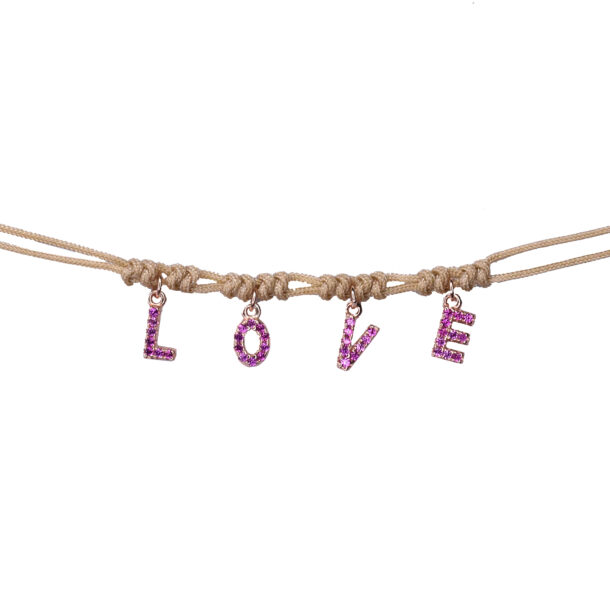 Alternative view of LOVE שרשרת קולר חוט טבעי עם